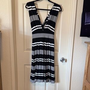 White House Black Market Black and White Striped V-Neck Dress